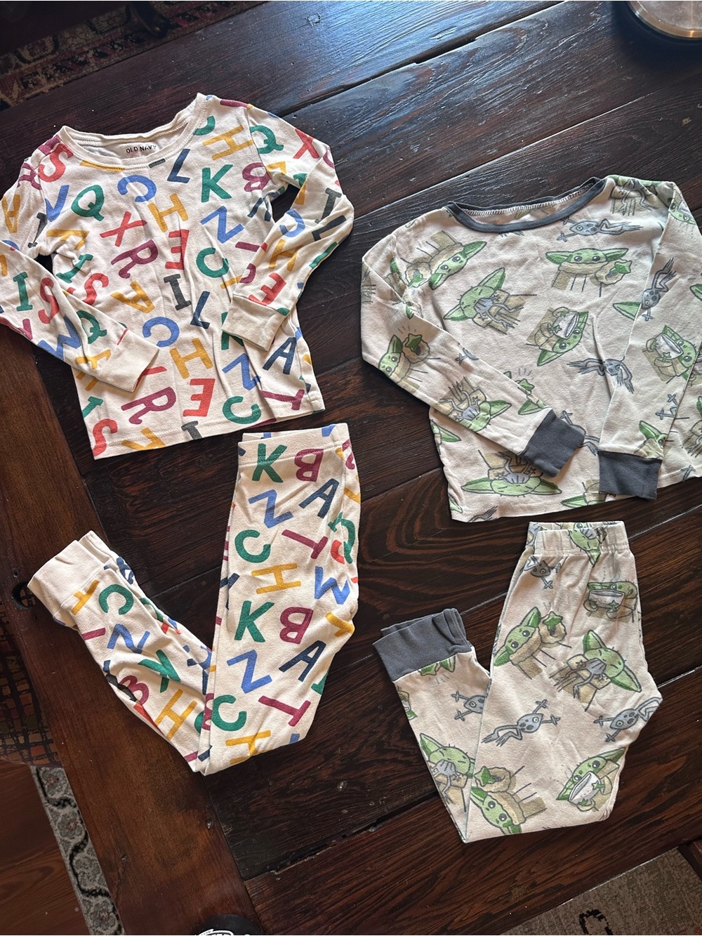 Kids Alphabet & Star Wars Long Sleeve Pajamas Set of Two- White Grey Multicolor